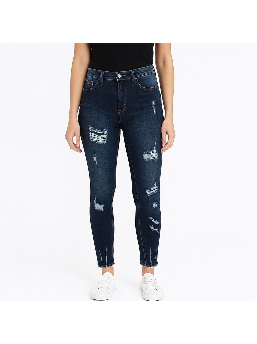 Guess Dark Wash Distressed Destroyed Ripped Knee High Rise Blue Denim Cr…